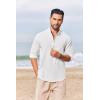 COOFANDY Men’s Casual Henley Shirts Long Sleeve Band Collar Lightweight Beach Shirts Summer T-Shirts(All White)