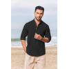 COOFANDY Men’s Casual Henley Shirts Long Sleeve Band Collar Lightweight Beach Shirts Summer T-Shirts(Black)