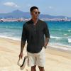 COOFANDY Men’s Casual Henley Shirts Long Sleeve Band Collar Lightweight Beach Shirts Summer T-Shirts(Black)