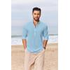 COOFANDY Men’s Casual Henley Shirts Long Sleeve Band Collar Lightweight Beach Shirts Summer T-Shirts(Blue)