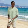 COOFANDY Men’s Casual Henley Shirts Long Sleeve Band Collar Lightweight Beach Shirts Summer T-Shirts(Green)
