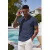 COOFANDY Men’s Casual Henley Tee Shirt Band Collar Short Sleeve Summer Beach Hippie T Shirts(Navy Blue)