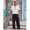 COOFANDY Mens Casual Linen Pants Elastic Waist Linen Pants Drawstring Summer Beach Yoga Linen Trouser(A- Black)