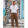 COOFANDY Mens Casual Linen Pants Elastic Waist Linen Pants Drawstring Summer Beach Yoga Linen Trouser(A- Brown)