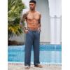COOFANDY Mens Casual Linen Pants Elastic Waist Linen Pants Drawstring Summer Beach Yoga Linen Trouser(A- Denim Blue)