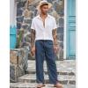 COOFANDY Mens Casual Linen Pants Elastic Waist Linen Pants Drawstring Summer Beach Yoga Linen Trouser(A- Denim Blue)