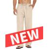 COOFANDY Mens Casual Linen Pants Elastic Waist Linen Pants Drawstring Summer Beach Yoga Linen Trouser(A- Medium Khaki)