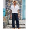 COOFANDY Mens Casual Linen Pants Elastic Waist Linen Pants Drawstring Summer Beach Yoga Linen Trouser(A- Navy Blue)