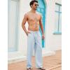 COOFANDY Mens Casual Linen Pants Elastic Waist Linen Pants Drawstring Summer Beach Yoga Linen Trouser(A- Sky Blue)