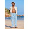 COOFANDY Mens Casual Linen Pants Elastic Waist Linen Pants Drawstring Summer Beach Yoga Linen Trouser(Light Blue)