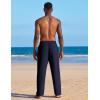 COOFANDY Mens Casual Linen Pants Elastic Waist Linen Pants Drawstring Summer Beach Yoga Linen Trouser(Navy Blue)