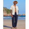 COOFANDY Mens Casual Linen Pants Elastic Waist Linen Pants Drawstring Summer Beach Yoga Linen Trouser(Navy Blue)