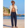 COOFANDY Mens Casual Linen Pants Elastic Waist Linen Pants Drawstring Summer Beach Yoga Linen Trouser(Navy Blue)