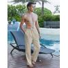 COOFANDY Mens Casual Linen Pants Elastic Waist Linen Pants Drawstring Summer Beach Yoga Linen Trouser(Striped- Khaki)