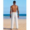 COOFANDY Mens Casual Linen Pants Elastic Waist Linen Pants Drawstring Summer Beach Yoga Linen Trouser(White)