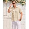 COOFANDY Mens Casual Shirts Short Sleeve Button Down Shirts Fashion Textured Summer Beach Shirt(Beige-cream)