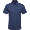 COOFANDY Mens Casual Shirts Short Sleeve Button Down Shirts Fashion Textured Summer Beach Shirt(Navy Blue)