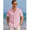 COOFANDY Mens Casual Shirts Short Sleeve Button Down Shirts Fashion Textured Summer Beach Shirt(Orange Pink)