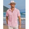 COOFANDY Mens Casual Shirts Short Sleeve Button Down Shirts Fashion Textured Summer Beach Shirt(Orange Pink)