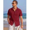 COOFANDY Mens Casual Shirts Short Sleeve Button Down Shirts Fashion Textured Summer Beach Shirt(Wine Red)