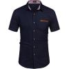 COOFANDY Men’s Casual Short Sleeve Button Down Dress Shirt Plaid Collar Denim Work Shirts(A – Navy Blue – No Pocket)