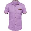 COOFANDY Men’s Casual Short Sleeve Button Down Dress Shirt Plaid Collar Denim Work Shirts(A – Purple – No Pocket)