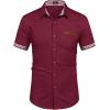 COOFANDY Men’s Casual Short Sleeve Button Down Dress Shirt Plaid Collar Denim Work Shirts(A – Wine Red – No Pocket)