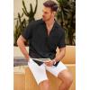 COOFANDY Mens Casual Short Sleeve Button Down Shirts Cuban Linen Textured Shirt Summer Beach Wear(Black)