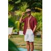 COOFANDY Mens Casual Short Sleeve Button Down Shirts Cuban Linen Textured Shirt Summer Beach Wear(Burgundy)