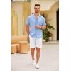 COOFANDY Mens Casual Short Sleeve Button Down Shirts Cuban Linen Textured Shirt Summer Beach Wear(Clear Blue)