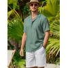 COOFANDY Mens Casual Short Sleeve Button Down Shirts Cuban Linen Textured Shirt Summer Beach Wear(Grey Green)