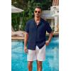 COOFANDY Mens Casual Short Sleeve Button Down Shirts Cuban Linen Textured Shirt Summer Beach Wear(Navy Blue)