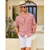 COOFANDY Mens Casual Short Sleeve Button Down Shirts Cuban Linen Textured Shirt Summer Beach Wear(Pink)