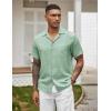 COOFANDY Mens Casual Short Sleeve Button Down Shirts Cuban Linen Textured Shirt Summer Beach Wear(Sage Green)