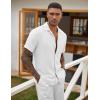 COOFANDY Mens Casual Short Sleeve Button Down Shirts Cuban Linen Textured Shirt Summer Beach Wear(White)