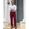 COOFANDY Mens Classic Casual Dress Pants Expandable Waist Suit Pant Slim Fit Flat Front Slacks(Dark Red)