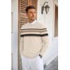 COOFANDY Mens Crew Neck Sweaters Long Sleeve Lightweight Knit Dress Pullover Sweaters(Stripes_light Apricot)