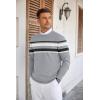 COOFANDY Mens Crew Neck Sweaters Long Sleeve Lightweight Knit Dress Pullover Sweaters(Stripes_light Gray)