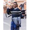 COOFANDY Mens Crew Neck Sweaters Long Sleeve Lightweight Knit Dress Pullover Sweaters(Stripes_navy Blue)
