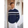 COOFANDY Mens Crew Neck Sweaters Long Sleeve Lightweight Knit Dress Pullover Sweaters(Stripes_navy Blue)