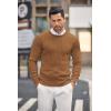 COOFANDY Men’s Crewneck Knit Sweater Slim Fit Lightweight Casual Twist Patterned Cable Knitted Pullover(A-brown)