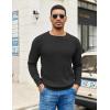 COOFANDY Mens Crewneck Pullover Sweaters Business Casual Long Sleeve Slim Fit Sweater Chunky Cable Knit Sweater(Black-narrow Ribs)
