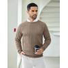 COOFANDY Mens Crewneck Pullover Sweaters Business Casual Long Sleeve Slim Fit Sweater Chunky Cable Knit Sweater(Brown)