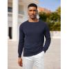 COOFANDY Mens Crewneck Pullover Sweaters Business Casual Long Sleeve Slim Fit Sweater Chunky Cable Knit Sweater(Dark Blue)