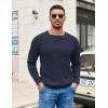 COOFANDY Mens Crewneck Pullover Sweaters Business Casual Long Sleeve Slim Fit Sweater Chunky Cable Knit Sweater(Dark Blue-narrow Ribs)