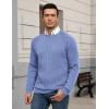 COOFANDY Mens Crewneck Pullover Sweaters Business Casual Long Sleeve Slim Fit Sweater Chunky Cable Knit Sweater(Light Blue)