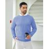 COOFANDY Mens Crewneck Pullover Sweaters Business Casual Long Sleeve Slim Fit Sweater Chunky Cable Knit Sweater(Light Blue)