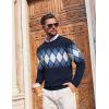 COOFANDY Mens Crewneck Sweater Pullover Knit Sweater Lightweight Sweaters with Ribbing Edge(Argyle — Navy Blue)
