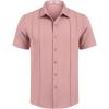 COOFANDY Mens Cuban Guayabera Shirt Short Sleeve Button Down Shirts Summer Beach Vacation Shirts(Dusty Pink)