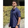 COOFANDY Mens Cuban Guayabera Shirt Short Sleeve Button Down Shirts Summer Beach Vacation Shirts(Navy Blue)